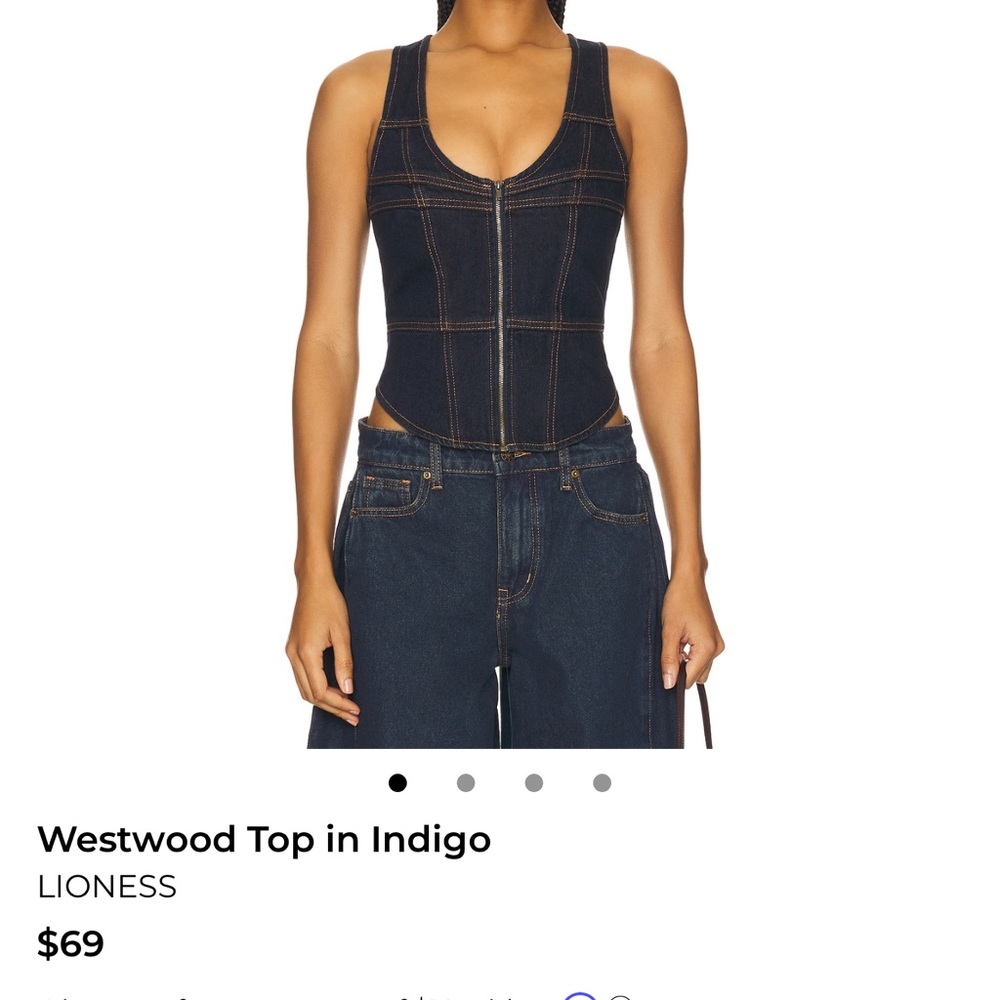 Lioness Indigo Denim Zip Tank with Contrast Stitching